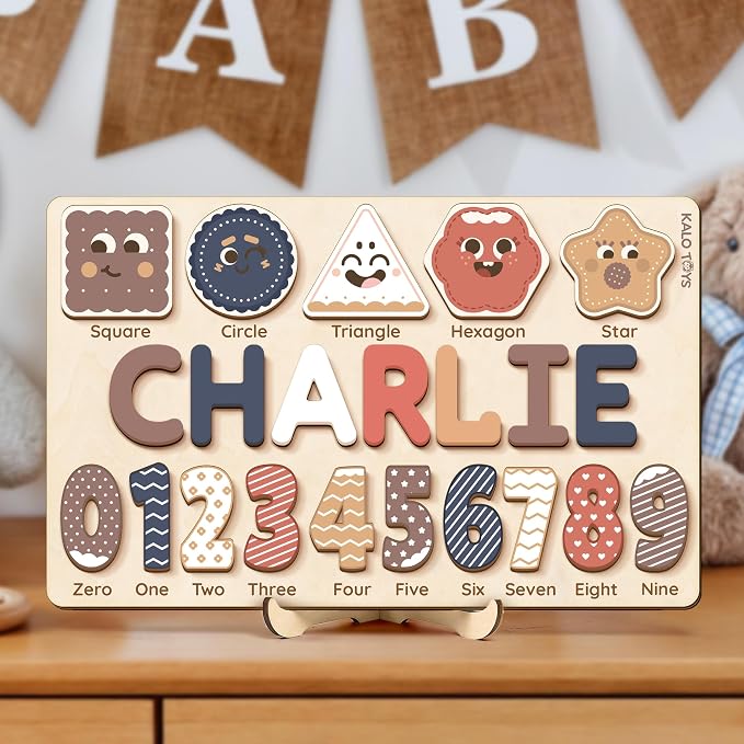 Montessori Wooden Shape & Number Puzzle for Toddlers 1-3 – Learning Board with Shapes, Alphabet Letters & Numbers 0-9 – CPC Certified Educational Toy, Preschool Fine Motor Skills Gift