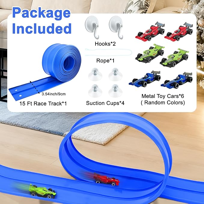 15 Ft Flexible Race Track Set with 6 Toy Cars for Kids