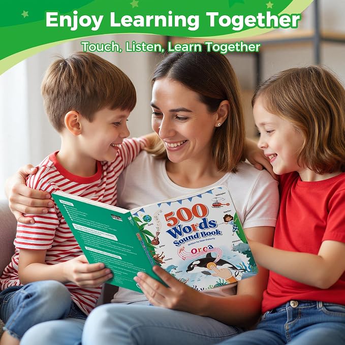 Interactive Learning Sound Book for Kids Ages 3-8 - 500 Core English Vocabulary Words, Early Educational Talking Book with Touch & Sound for Preschool, Kindergarten & Homeschooling