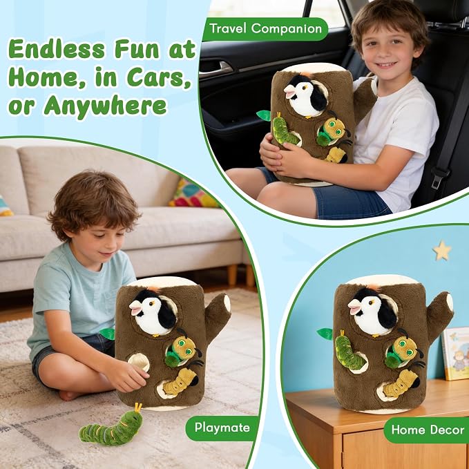 MaoGoLan 6pcs Woodpecker Bird Stuffed Animal Plush Set - Magnetic Stuffed Woodpecker Plush Feeding the Bird Toys for Toddlers, Fun Educational Toys Gift for Toddlers Kids Girls Boys