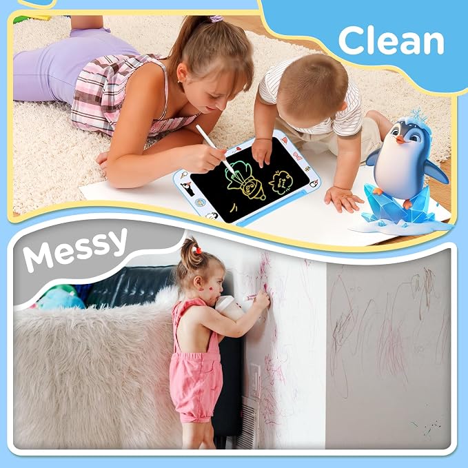 [2 Pack] Genialba LCD Writing Tablet for Kids, Colorful Screen Drawing Board for 3-7 Year Old Boys & Girls - Educational Toys for Birthday & Christmas (Dinosaur&Penguin)