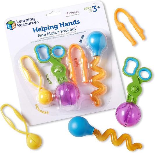 Learning Resources Helping Hands Fine Motor Tool Set Toy - Sensory Bin Sand Toys, Montessori, Plastic Tweezers, Therapy Games For Toddler, Homeschool Preschool Supplies