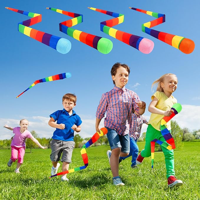 Leyndo 35 Inch 8 Pcs Throw and Catch Balls with Rainbow Tail, Fun Colorful Sports Comet Balls Playground Toys for School Classroom Beach Outdoor Camping Healthy and Fun Games (Multi Color)