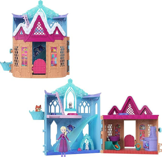 Mattel Disney Frozen Elsa Small Doll Playset w/ 10 Play Areas, 3 Animal Friends & 8 Accy, Storytime Stackers, Inspired by Animals of Arendelle | 3.5-inch Elsa doll with removable cape/skirt + 3 animal figures and 8 accessories. Create adventures in Are...