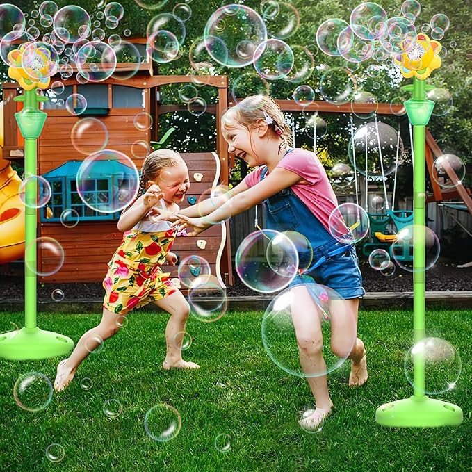 Palksky Bubble Machine for Kids Toddlers, 2PCS Flower Bubble Maker with Lights for Parties, Rechargeable Automatic Bubbles Blower Machine for Outdoor Wedding Birthday Party