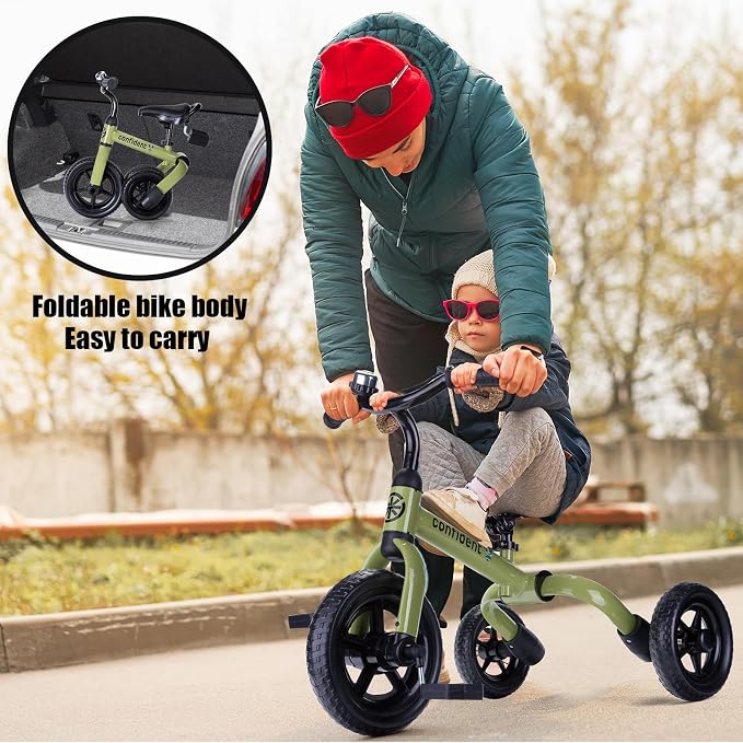 YGJT 3 in 1 Tricycle for Toddlers Age 2-5 Years Old, Folding Kids Balance Bike with Adjustable Seat and Removable Pedal, Toddler Bike Ride-on Toys for Infant, Gifts for Baby Boys Girls