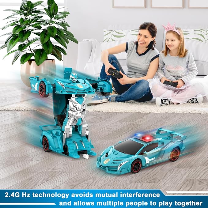 FDJ Remote Control Car - 2 in 1 Transform Car Robot, One Button Deformation to Robot with Flashing Lights, 1:18 Scale Transforming Car, 360 Degree Rotating Drifting, Car Toys for Boys
