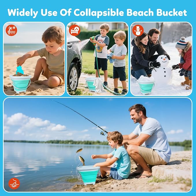 GKDOMS Kids Beach Toys Set with Collapsible Bucket, Sand Molds, Sand Rake and Shovel, Travel Sand Toys Sandplayset for Ages 2-6 (Single Multi)