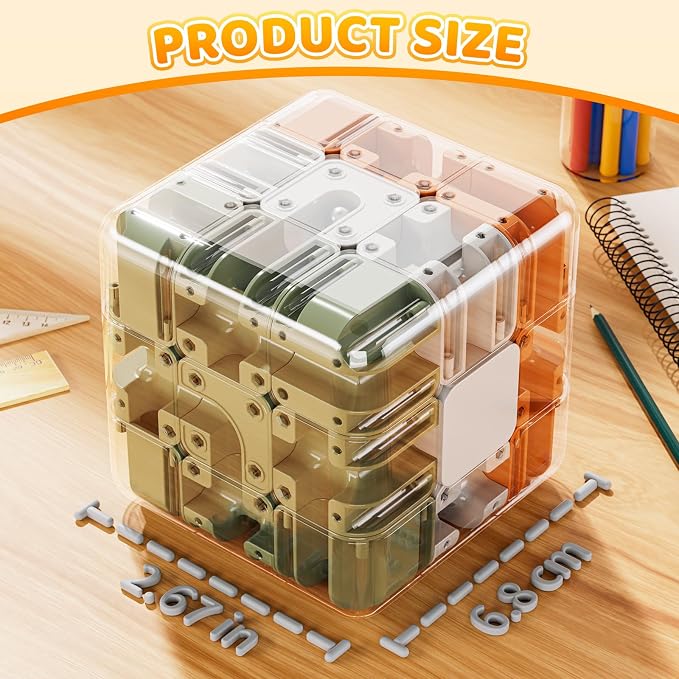 3D Rolling Ball Puzzle Maze Cube - 3x3 Color-Match Game, Solving Brain Teaser, Education Sensory Learn Birthday Gifts for Boys Girls Kids 3-5 5-8+ Year Old Adults
