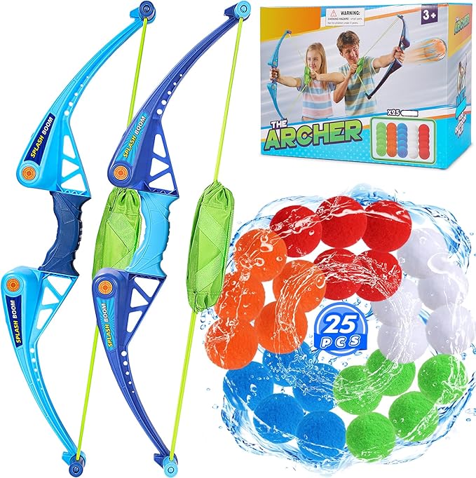 SUPER JOY Reusable Water Balloons Water Toys for Kids, 2 PCS Water Balls Bow Launcher With 25 Reusable Water Balls for Outdoor Toys, Pool Beach Yard Water Bomb Summer Water Toy for Boys and Girls