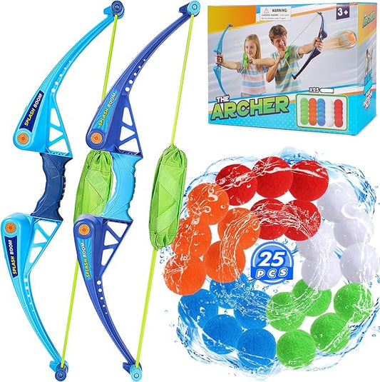 SUPER JOY Reusable Water Balloons Water Toys for Kids, 2 PCS Water Balls Bow Launcher With 25 Reusable Water Balls for Outdoor Toys, Pool Beach Yard Water Bomb Summer Water Toy for Boys and Girls