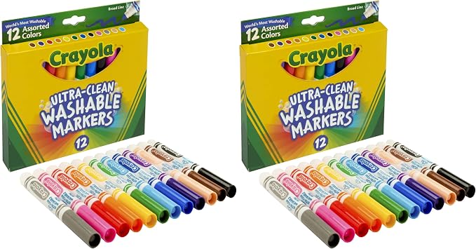Crayola Broad Line Markers,Washable Markers for Kids,Assorted Colors,Arts & Crafts Supplies,For Coloring Books & Art Projects,Ages 3+,12 Count (Pack of 2)