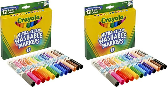 Crayola Broad Line Markers,Washable Markers for Kids,Assorted Colors,Arts & Crafts Supplies,For Coloring Books & Art Projects,Ages 3+,12 Count (Pack of 2)