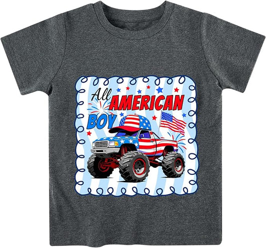 Lovekider Cotton Shirt for 3-6T Boys Truck Dinosaur Toddler Kids T-Shirt Short Sleeve Excavator Construction T-Rex Tee Shirts