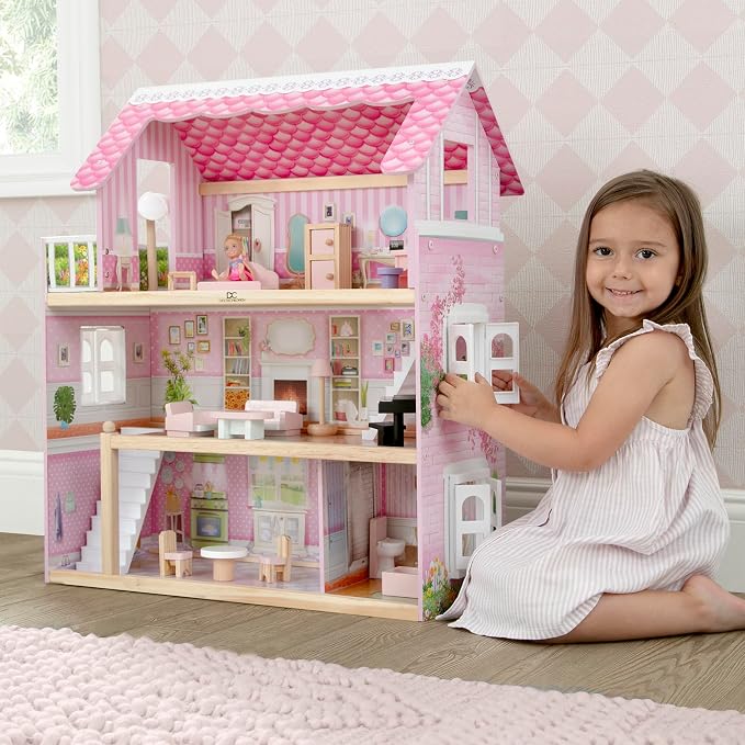 Delta Children Little Gem Dollhouse - 3-Story Dollhouse with 4 Rooms - Includes 16 Accessories - Fits 5-inch Dolls - Pretend Play Dream Gift for Ages 3+
