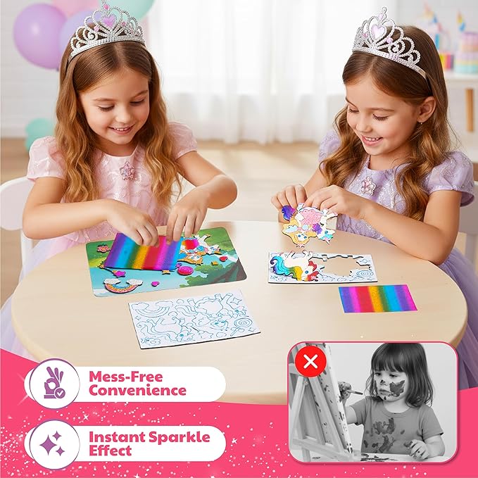 JoyCat 24 Pack Foil Art Craft Party Favors,No Mess Arts and Crafts for Kids,Goodie Bag Stuffers,DIY Creative Activity, Birthday Present for Girls Boys 4 5 6 7 8 9 Years Old(Unicorn)