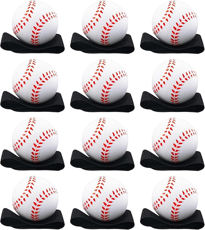 Playbees Reactive Practice Baseballs (12 Pack) – Wrist Return Training Balls with Elastic Cord – Ideal for Hand-Eye Coordination, Spring Training & Kids Outdoor Fun – Party Favors for Boys & Girls