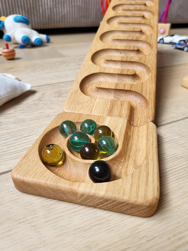 Marble Race Marble Personalized Wooden Maze Board Ball Run Course Gift for Kids Winding Track Roller (River)
