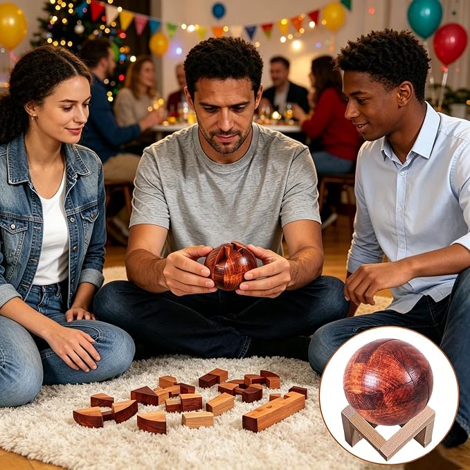 Wooden Brain Teaser Puzzles for Adults - Challenging 3D IQ Logic Games for Teens 14+, Stress Relief Desk Toys & Office Decor, Unique Gifts for Men, Women, Seniors (Ball)