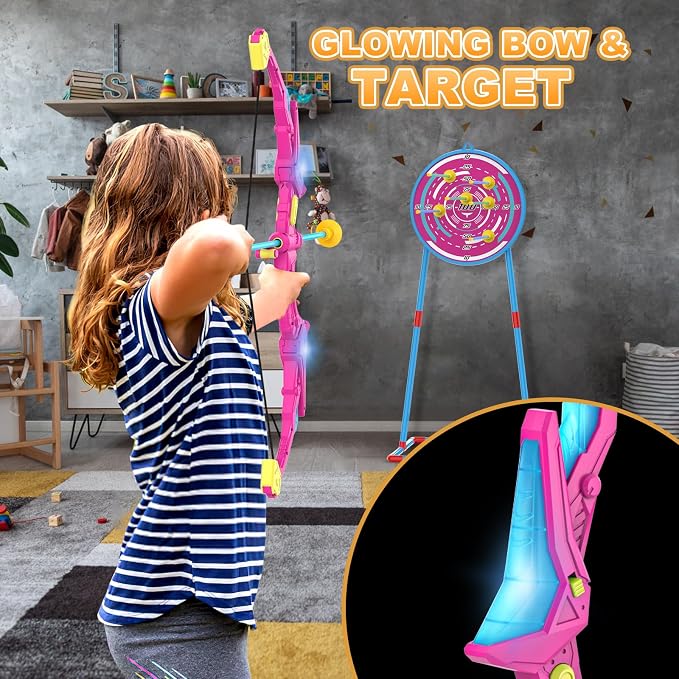 Kmuxilal 2 Pack Kids Bow and Arrow Set with LED Flash Lights, 14 Suction Cup Arrows and Standing Target-Perfect Indoor and Outdoor Archery Set Toy Gift for Boys and Girls Ages 4-12