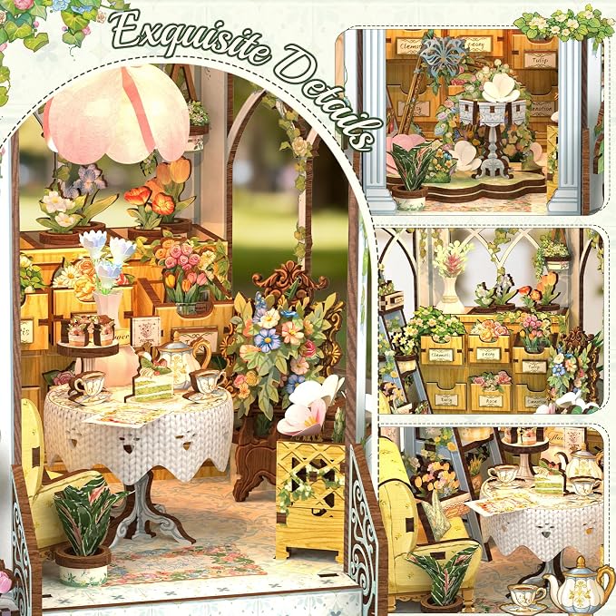 CUTEBEE DIY Miniature House Kit - 3D Wooden Puzzle Flower House Florist Book Nook Kit Model Building Set, Bookshelf Room Decor, DIY Craft Gifts for Adults Teens 14+ (Windsor Flower House)