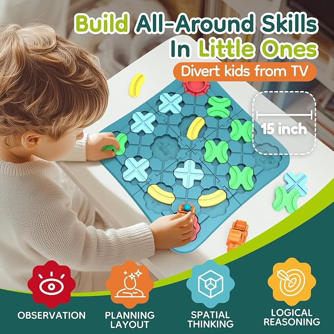 Kids Toys STEM Board Games - Logical Road Builder Brain Teasers Puzzles for 3 4 5 6 7 Year Old Boys Girls, Educational Montessori Birthday Gifts for Ages 4-8 Preschool Classroom Learning (32 PCS)