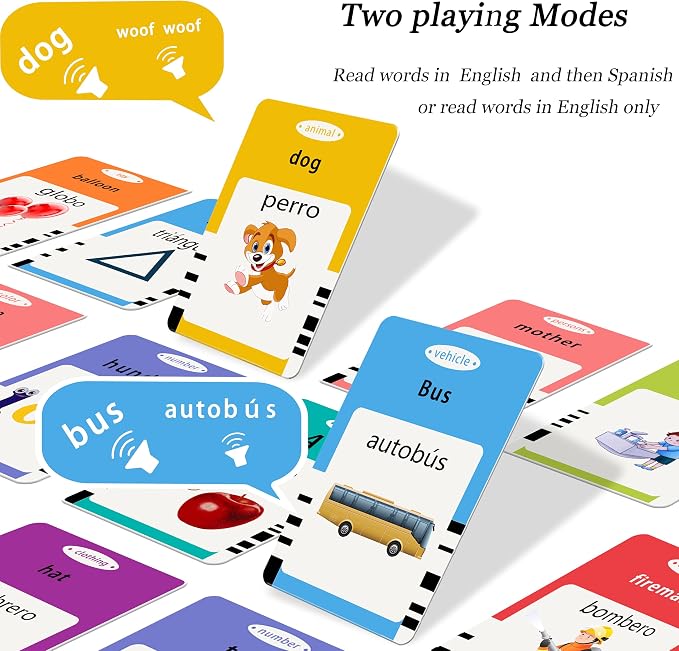 Startcan Spanish & English Talking Flash Cards for Girls 3-6, Audible Toys with Music to Learn Numbers 0-100, Letters, Phrases and More Spanish and English Vocabulary - 278 Cards and 556 Words(Blue)