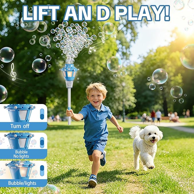 BBnote Street Lamp Bubble Machine with Light, Rechargeable Outdoor Summer Bubbles Toys for Kids & Adults, Bubble Blower and Wand Toy, Birthday Christmas Party Gifts for Toddlers Teens Blue