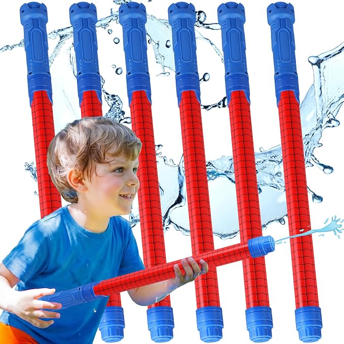 Halloscume 6 Pcs Spider Party Favors for Kids Water Guns Bulk 15.75" Red Spider Web Water Squirters Blaster Shooters for Summer Swimming Pool Beach Cartoon Birthday Gifts Supplies
