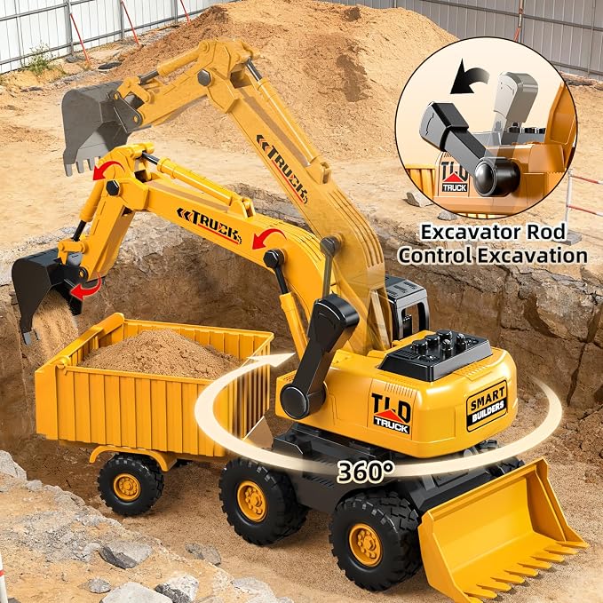 KukuFun 3-in-1 Truck Toys for Boys 3-5 Year Old, Construction Sandbox Toy with Excavator Dump Bulldozer，Indoor/Outdoor Sand Toys for Kids Toddlers Girls Age 3-8，Birthday Gifts