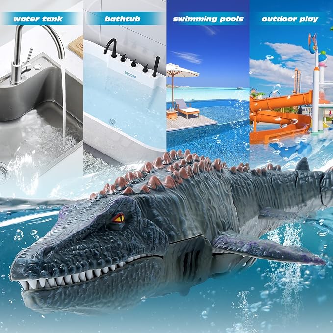 fromeasy Remote Control Dinosaur Toys for Kids 3 4 5 6 7, Mosasaurus Diving Toys RC Boat with Light and Spray Water for Swimming Pool Lake Bathroom Ocean Protector Bath Toys