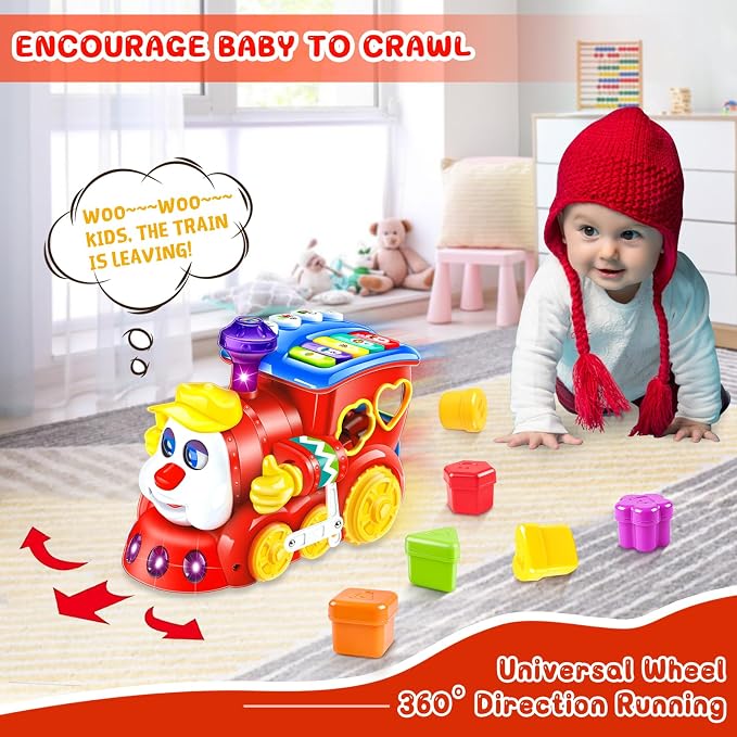 Baby Toys for 2 Year Old Boy Girl Gift Musical Train Baby Toys 18-24 Months,Early Educational Learning Montessori Kids Toys with Blocks/Light Toddler Christmas Birthday Gifts for 2 3 Year Old