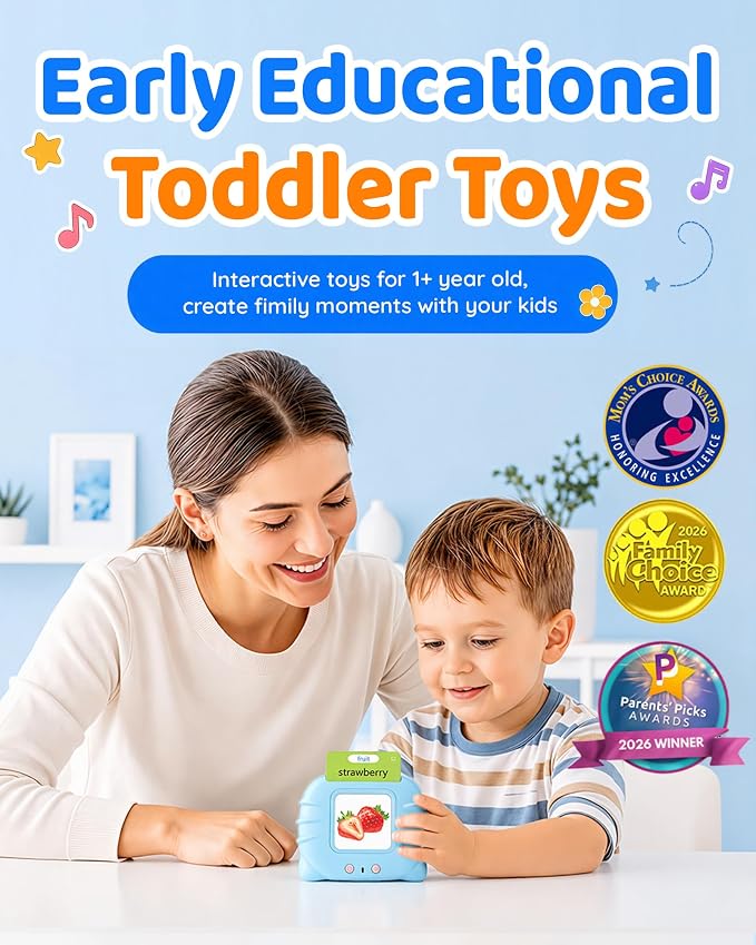 Aullsaty Talking Flash Cards for Toddlers Ages 1-3, 224 Words Montessori Speech Therapy Toys, Autism Sensory Toy, Educational Learning Speech Therapy Birthday Gifts for Boys Girls (Blue)