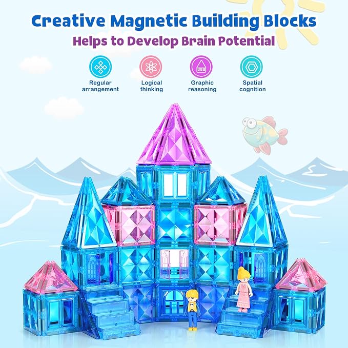 BENOKER Castle Magnetic Tiles, 3D Building Blocks STEM Educational Kids Toys for Pretend Play, 3 4 5 6 7 8 Year Old Birthday Gifts for Boys and Girls, Preschool Learning Toys for Christmas
