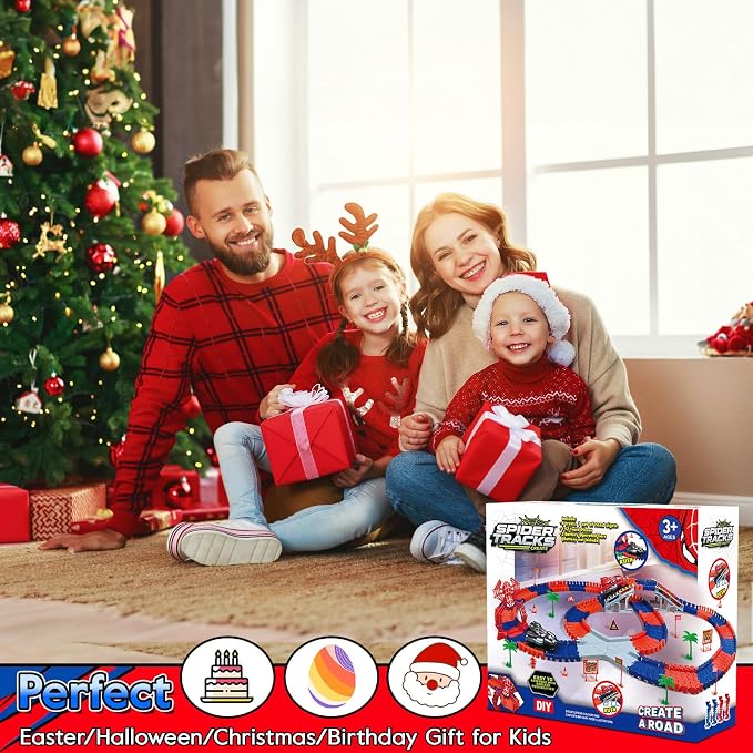 Spider Toys for Boys 4-6, 212 PCS Race Car Track for Kids Ages 4-8, Monster Truck 3+ Year Old Birthday Gift Toddler Cars Toy for 3+ Year Old Boy Girl