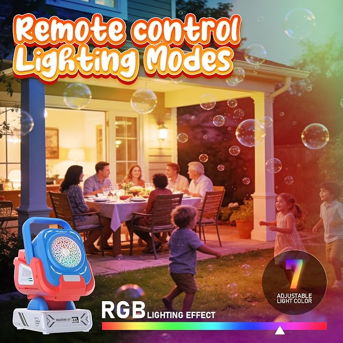 Bubble Machine,Bubble Maker for Party,Outdoor Toys for Kids,Rechargeable/with Remote Control / 7 Color RGB Lights,Wedding Birthday Party, Summer Activities Bubble Blower Gift for Boys & Girls