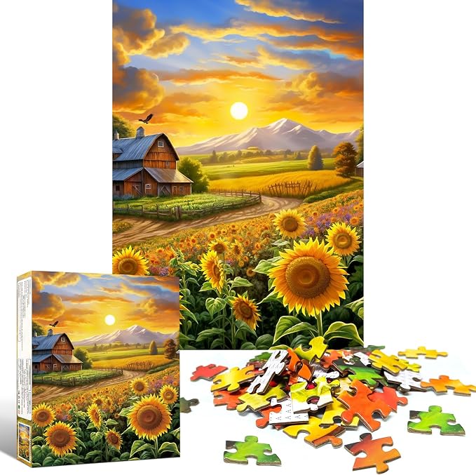 Puzzles for Adults 1000 Pieces, Fall Sunflower Puzzle, Challenging Impossible Puzzles – Perfectly Interlocking, No Dust – Home Decoration & Gifts for Friends Parents Father's Day