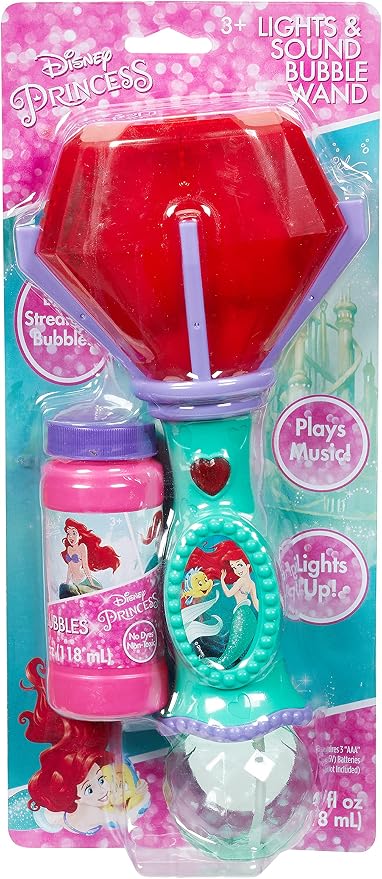 Little Kids Disney Little Mermaid Lights and Sound Musical Bubble Wand, Bubble Solution Included, Multi