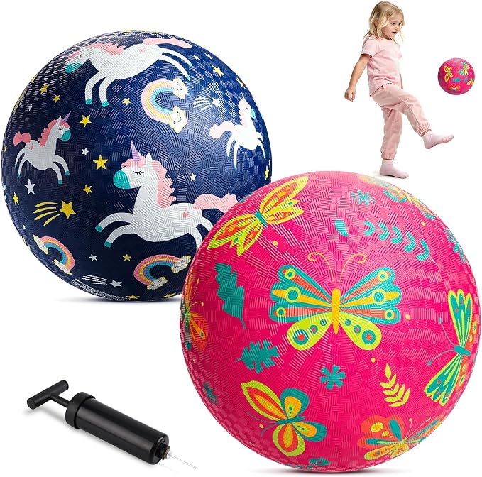 ZOOJOY Pack of 2 Cartoon Playground Balls for Kids 1-6, 6 Inch Rubber Balls for Dodgeball, Rubber Bouncy Kickball, Indoor & Outdoor Game Gaga Balls for Boys Girls with Pump