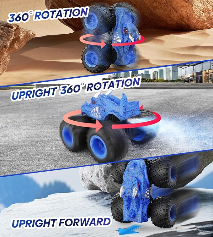 BAODLON Remote Control Monster Car, 2.4GHz RC Monster Trucks Toys for 3 4 5 6 7 8 Years Old Boys Kids, All Terrain RC Truck Off Road with Spray, Light, Rechargeable Battery, Christmas Birthday Gifts
