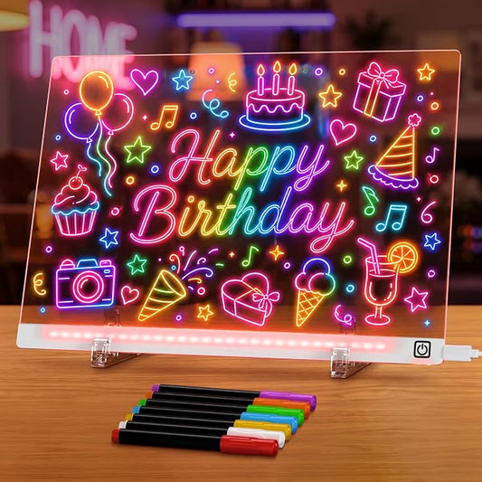 LED Drawing Board with USB-C Power – 16 Inch Acrylic Light Board for Tracing with Edge-Lit Color-Changing Glow, 7 LED Colors, 6 Light Modes – Plug-and-Play Kit with Markers, Stands, Gift Box (White)