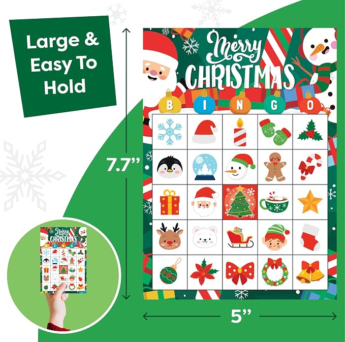 Joyousa Christmas Bingo Game for Kids, Large Groups - 30 Players - Christmas Games for Family Party - Reusable Christmas Bingo for Kids Christmas Party Games - Christmas Gifts for Grandkids