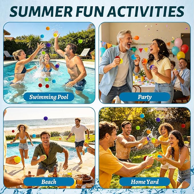 Xeehwb 200 Pcs Reusable Water Balls,Soft Soaker Splash Balls with Mesh Bag,Water Games Toys Ball for Outdoor Water Games Summer Fun,Pool Party,Beach Activities(6 Colors)