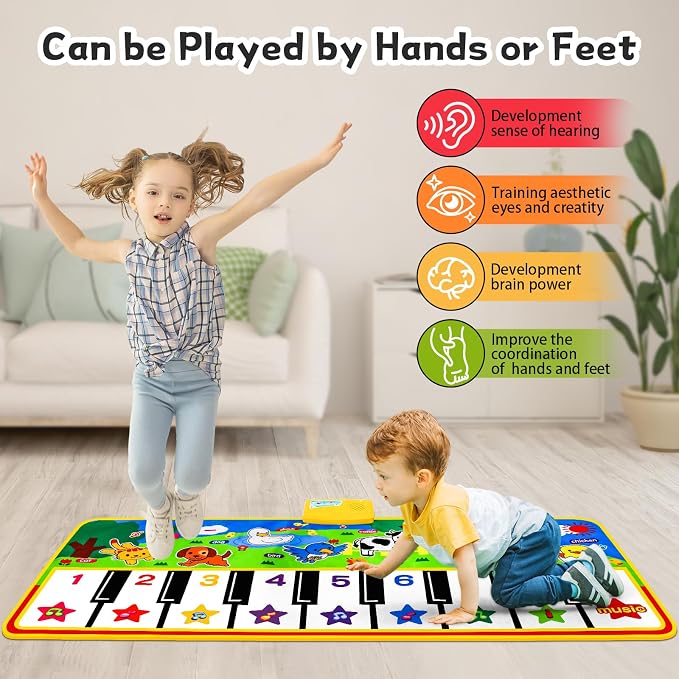 M SANMERSEN Piano Mat - 53" x 23" Musical Mat 8 Animals Sounds Dance Mat for Kids Touch Play Dancing Mat Toy Gifts for 1 2 3 4 5 6 Year Old Girls Boys Toddlers