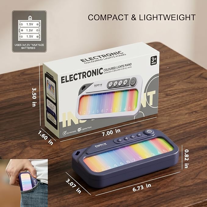Kids Piano Keyboard Toy for Toddlers Age 3-6, Light Up Musical Learning Toy with LED Screen, Interactive Dual Style Retro & Rainbow Backlit Keyboard, Educational Music Toy, Birthday Gift for Kids