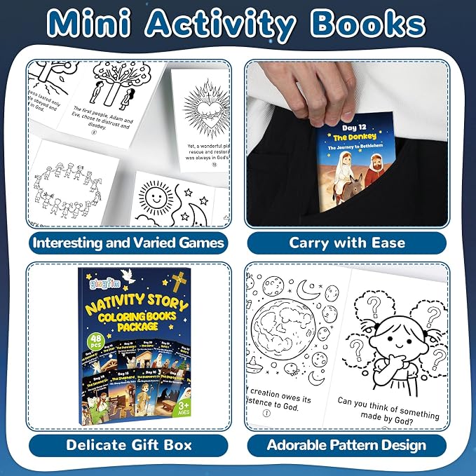 gisgfim 192 PCS Mini Christian Nativity Story Coloring Books Bulk Nativity Coloring Books for Kids bulk Religious Christmas Party Favors for Goodie Bag Gift Filler Religious Party Supplies Crafts