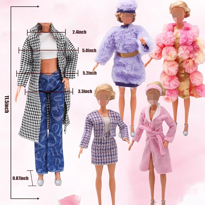 EuTengHao Winter Doll Clothing Set for 11.5 Inch Girl Dolls Includes Winter Fur Coat Nightwear Bathrobe Hat Dress Jacket Jeans Fashion Outfit for 30cm Girl Doll Girls Gift