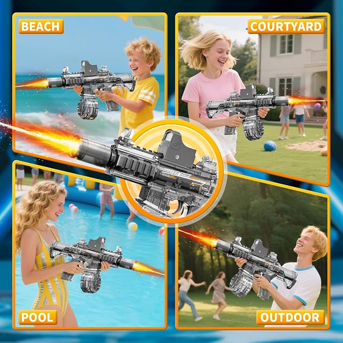 Electric Water Gun for Kids and Toddlers 3+,Rechargeable,Automatic Squirt Watergun with LED,Pool Party Toys ideal Gift for Summer Fight Shot Game,Long Range,Spray Electric Water Guns (Small,Mini M416)