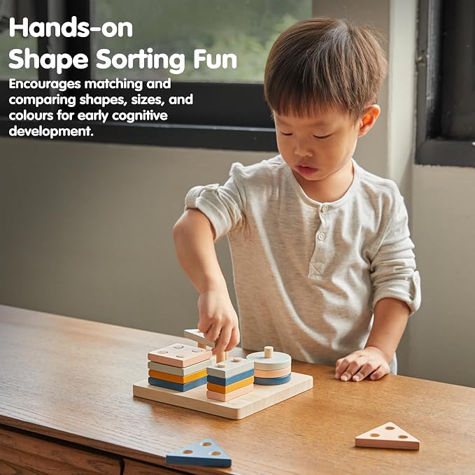 PlanToys® Geometric Sorting Board in Orchard Shade | Montessori Shape, Size and Colour Learning Toy | Eco Friendly Fine Motor and Problem Solving Activity