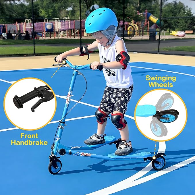 Kids Swing Scooter, 3 Wheels Drifting Scooter/Wiggle Scooters with Adjustable Height & Foldable for Boys/Girl/Ages 5-12 Years